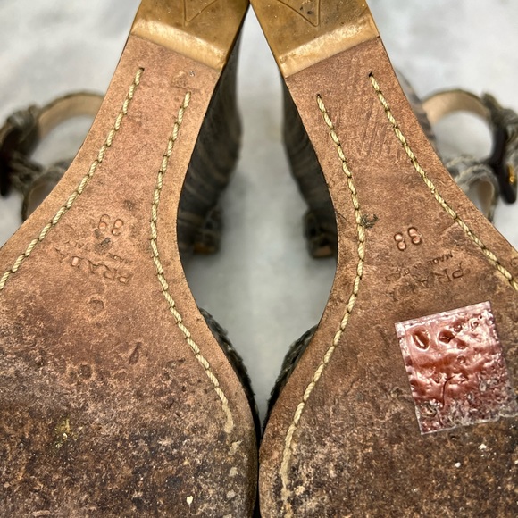 Prada Snakeskin Striped Wooden Heel Wedge Sandal - Picture 5 of 15